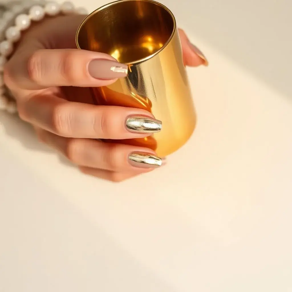Metalik altın nail art · Detay göz kamaştırır.